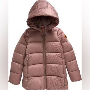 Save The Duck Gracie Quilted Puffer Jacket Full Zip Mauve Misty Rose Kids Sz 10